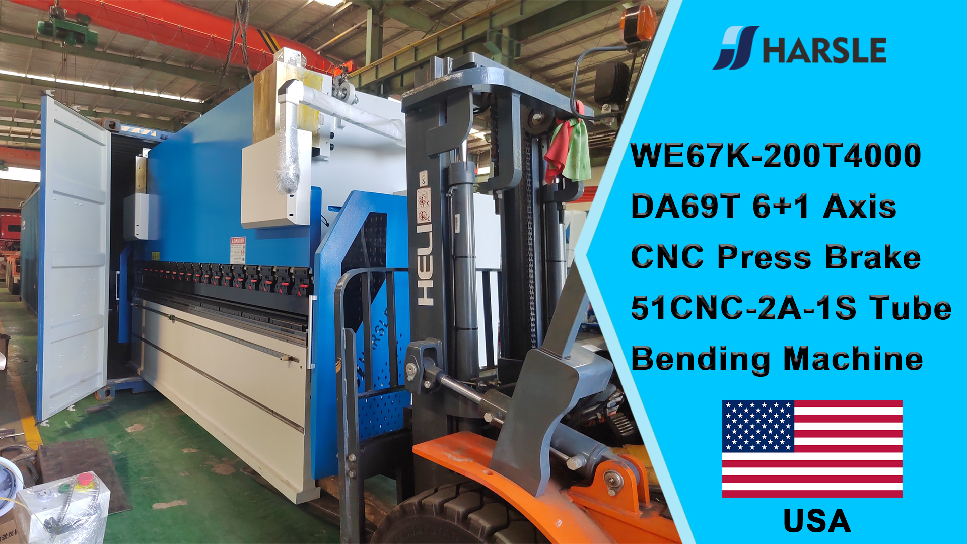 USA-WE67K-200T4000 DA69T 6+1 Axis CNC Press Brake 51CNC-2A-1S Tube Bending Machine